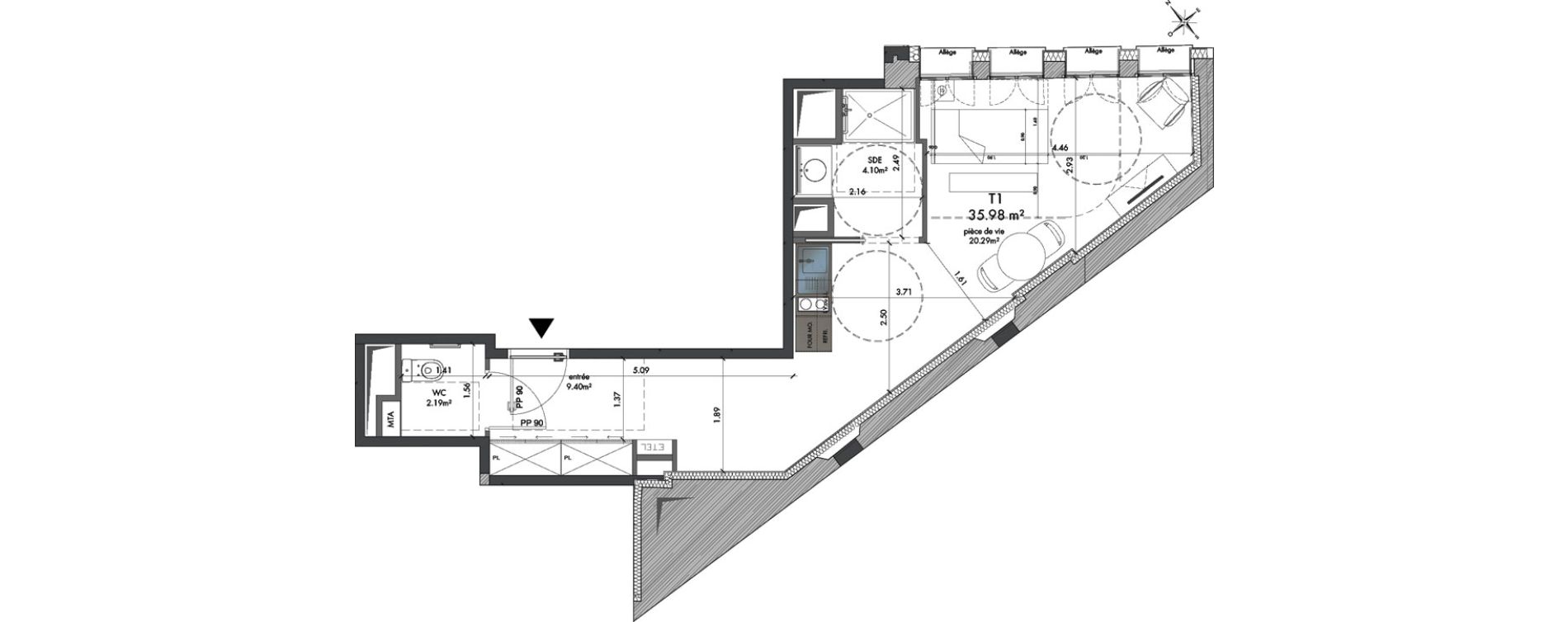 Appartement T1 de 35,98 m2 &agrave; Metz Nouvelle ville