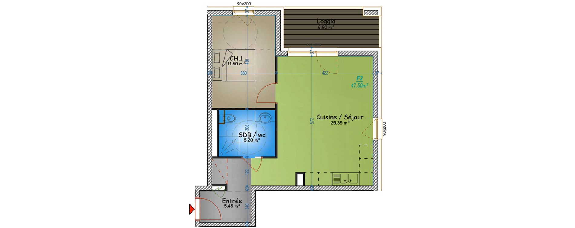 Appartement T2 de 47,50 m2 &agrave; Metz Planti&egrave;res - queuleu
