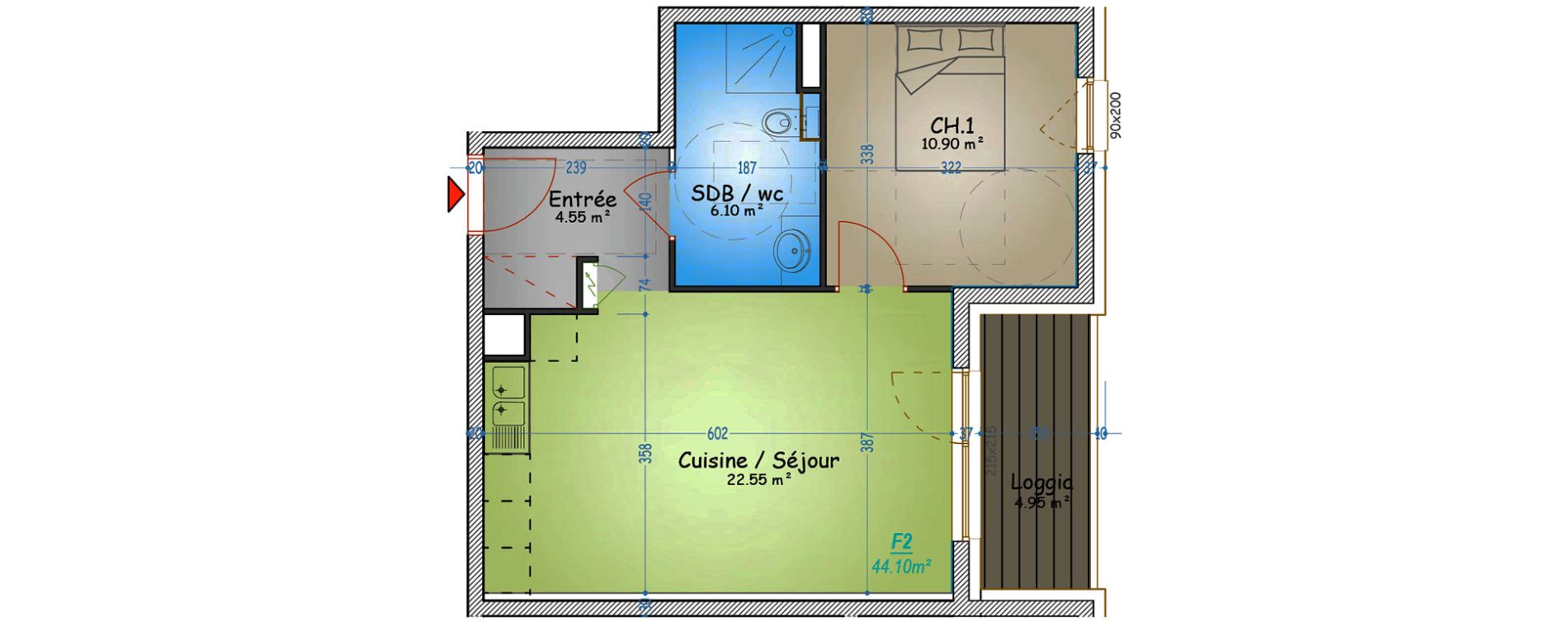 Appartement T2 de 44,10 m2 &agrave; Metz Planti&egrave;res - queuleu