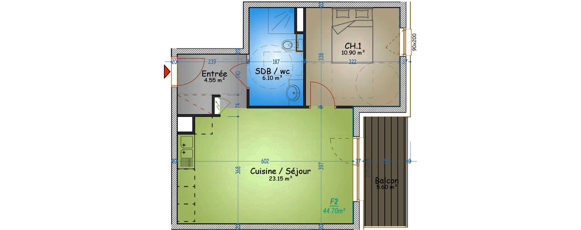 Appartement T2 de 44,70 m2 &agrave; Metz Planti&egrave;res - queuleu