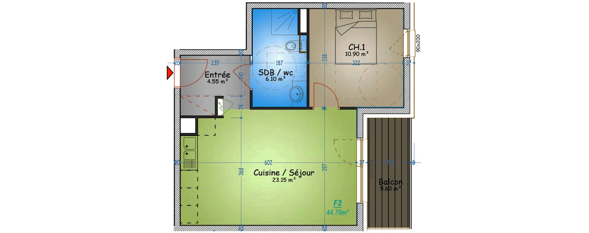 Appartement T2 de 44,70 m2 &agrave; Metz Planti&egrave;res - queuleu