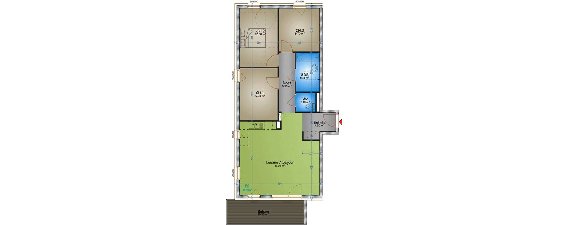 Appartement T4 de 80,70 m2 &agrave; Metz Planti&egrave;res - queuleu