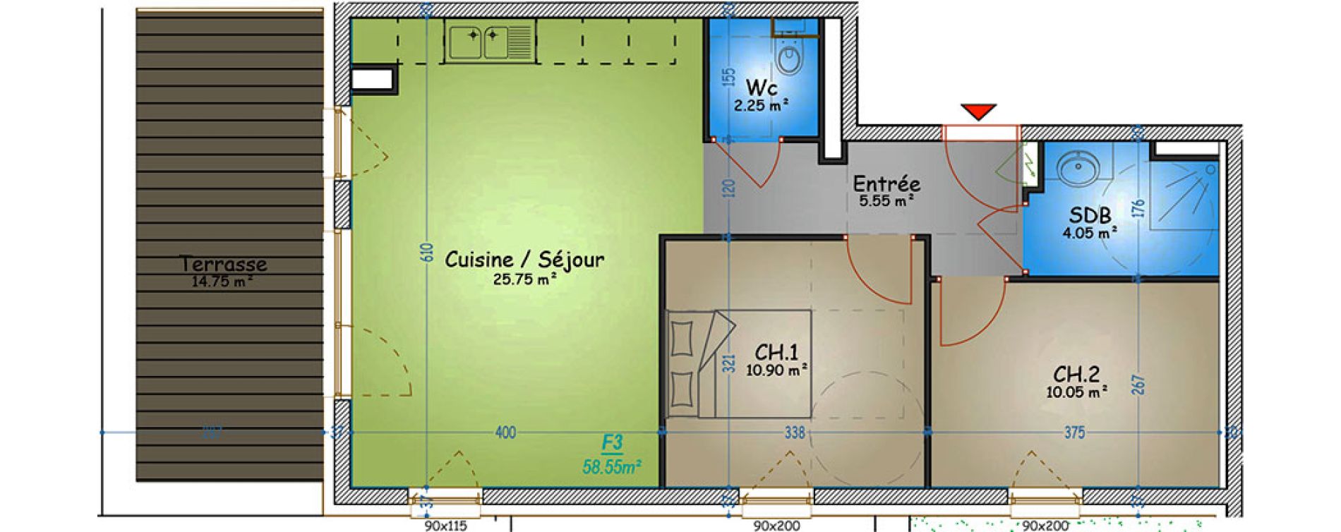 Appartement T3 de 58,55 m2 &agrave; Metz Planti&egrave;res - queuleu