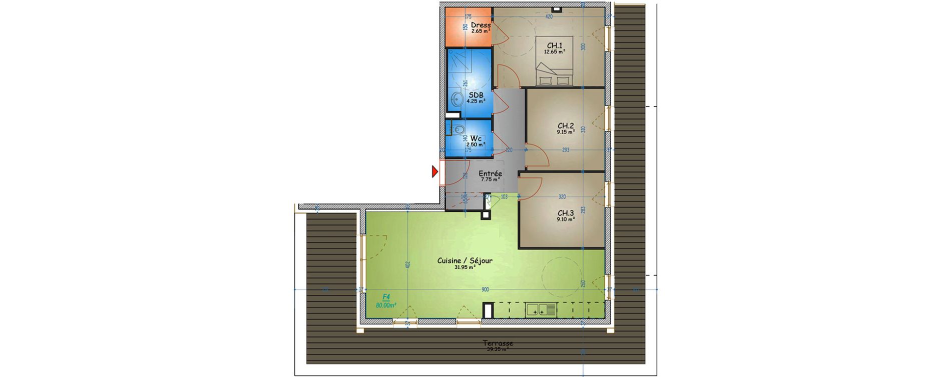 Appartement T4 de 80,00 m2 &agrave; Metz Planti&egrave;res - queuleu
