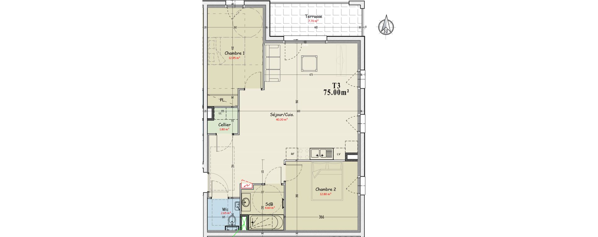 Appartement T3 de 75,00 m2 &agrave; Metz Coteaux de la seille