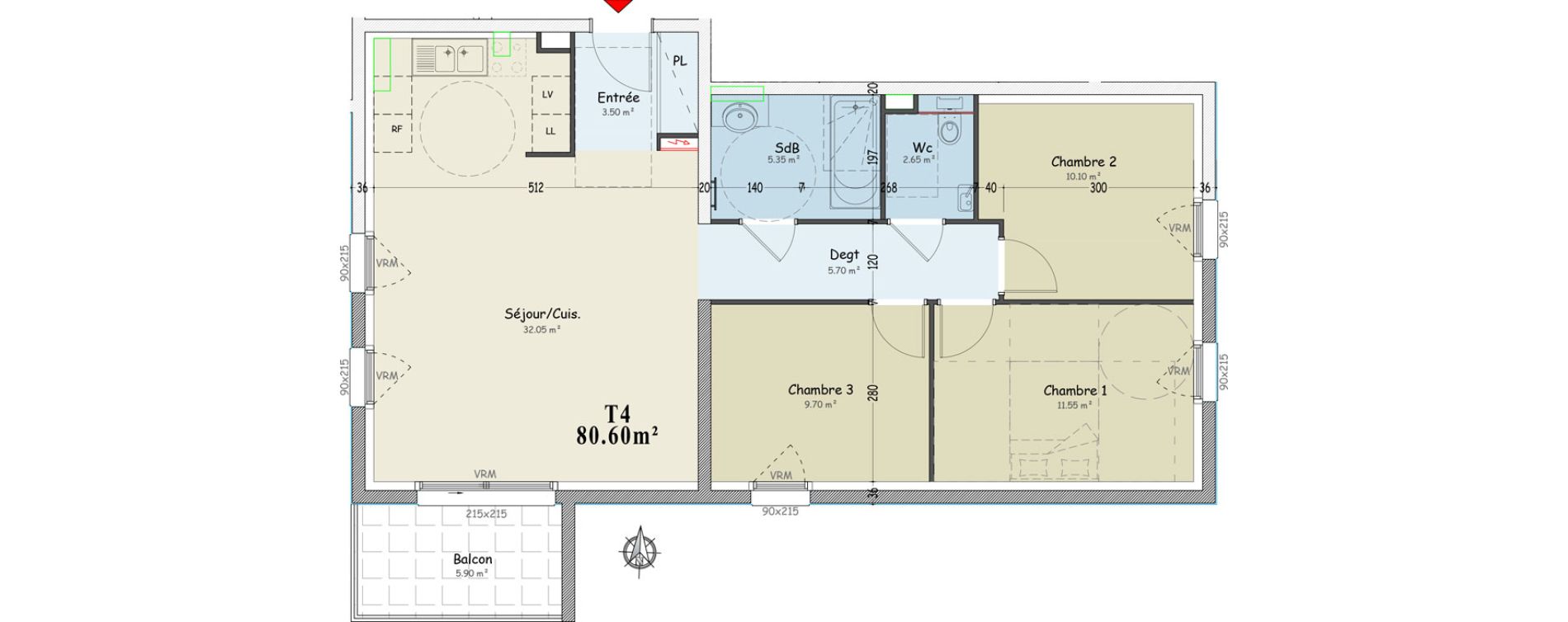 Appartement T4 de 80,60 m2 &agrave; Metz Coteaux de la seille