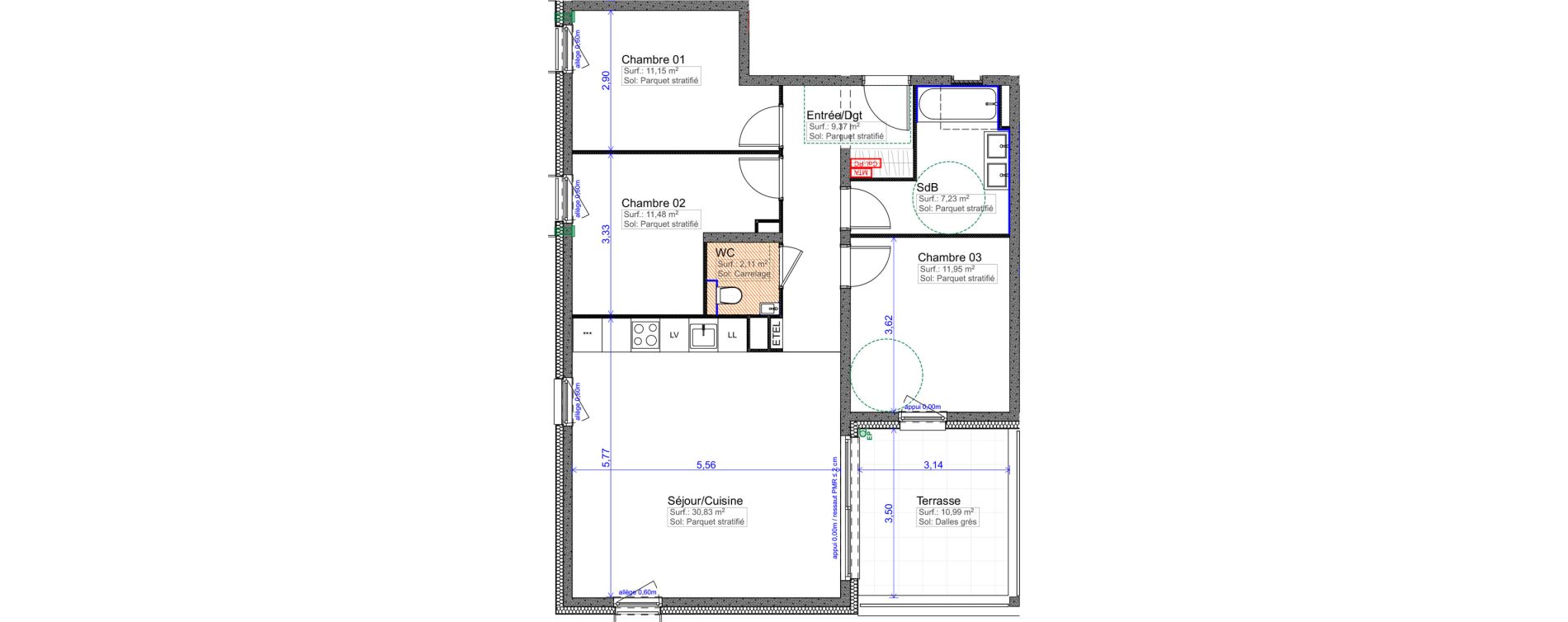 Appartement T4 de 84,12 m2 &agrave; Metz Hannaux - fr&eacute;cot