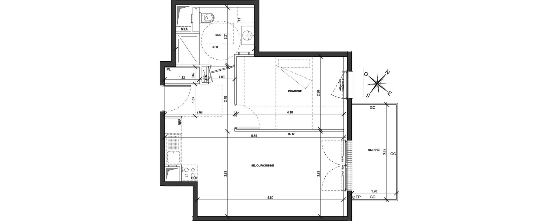 Appartement T2 de 43,70 m2 &agrave; Montigny-L&egrave;s-Metz Centre