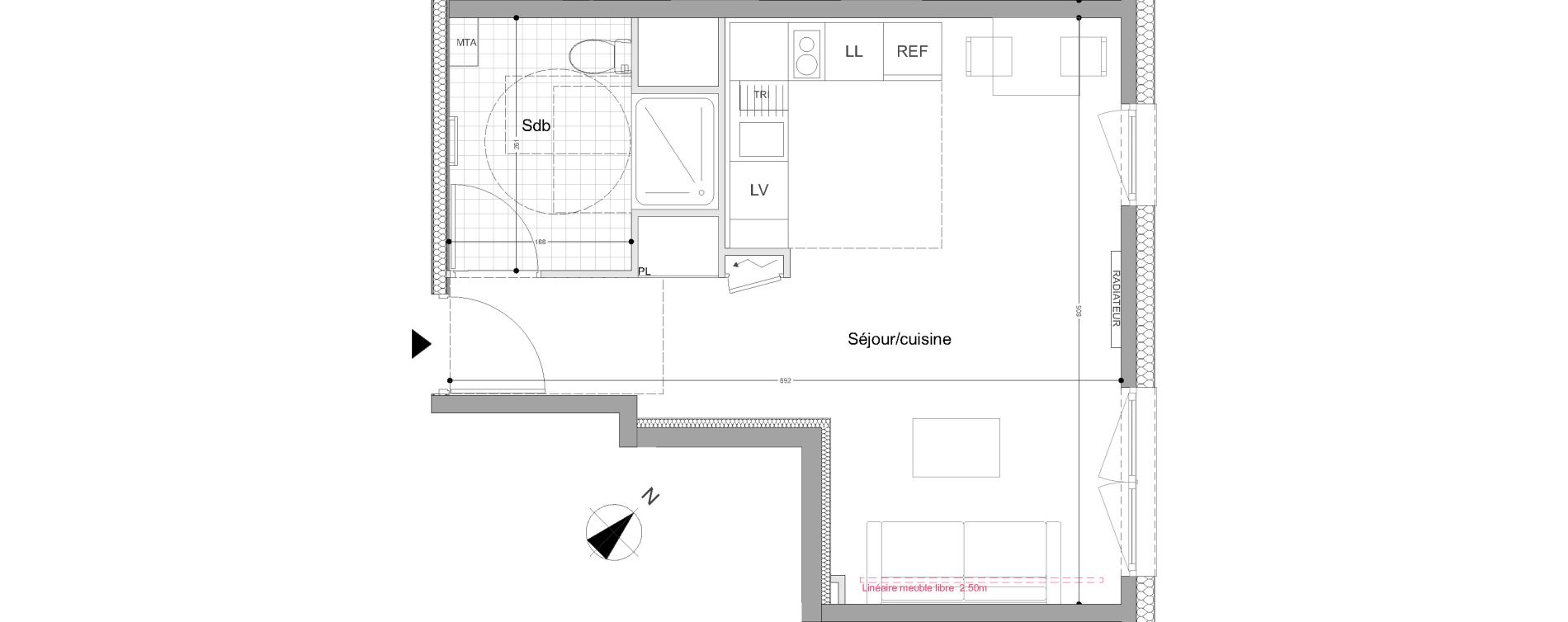 Appartement T1 de 32,50 m2 &agrave; Montigny-L&egrave;s-Metz Liz&eacute;