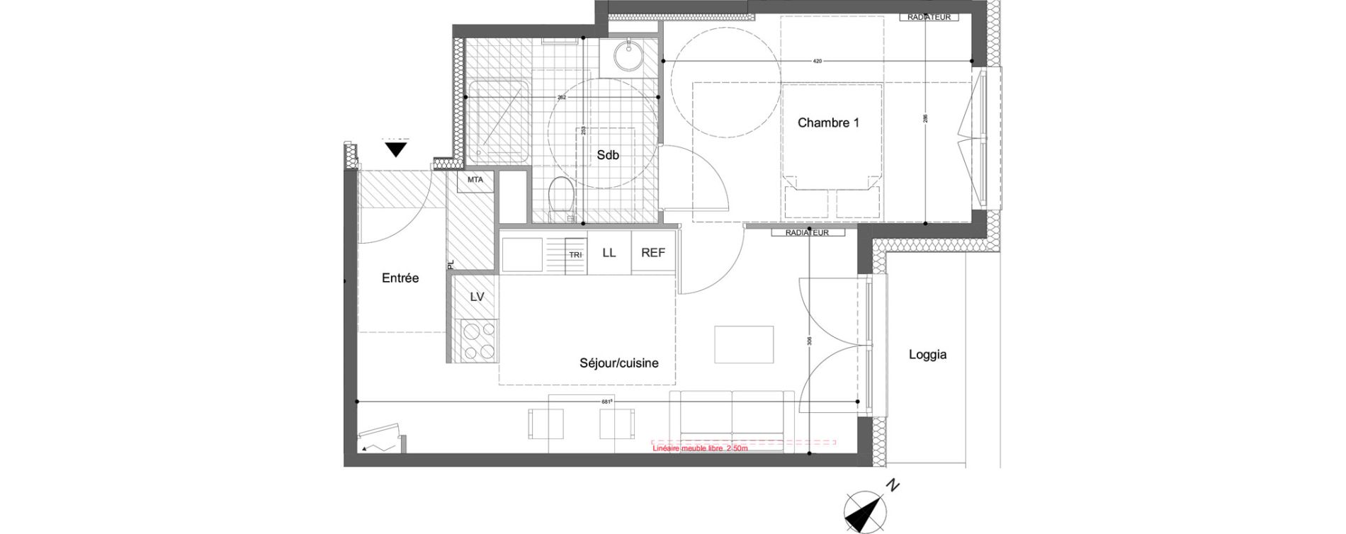 Appartement T2 de 39,80 m2 &agrave; Montigny-L&egrave;s-Metz Liz&eacute;