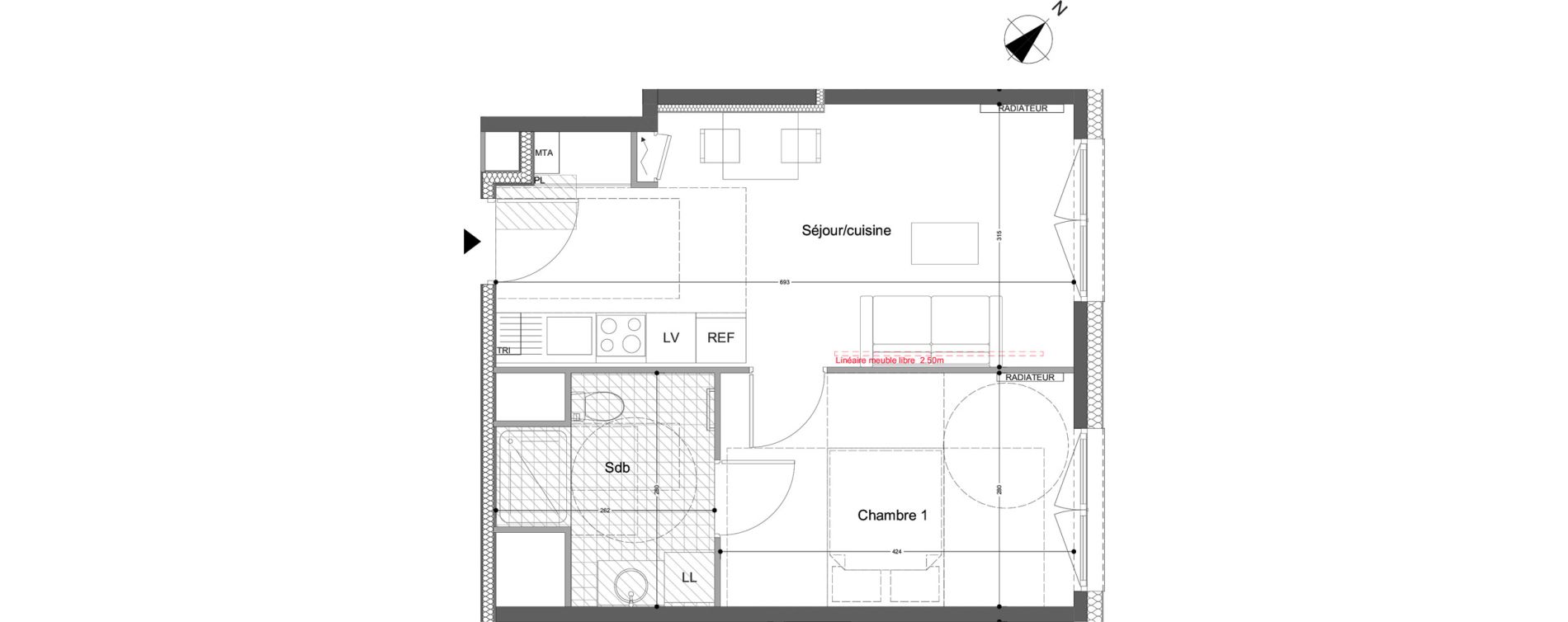 Appartement T2 de 38,20 m2 &agrave; Montigny-L&egrave;s-Metz Liz&eacute;