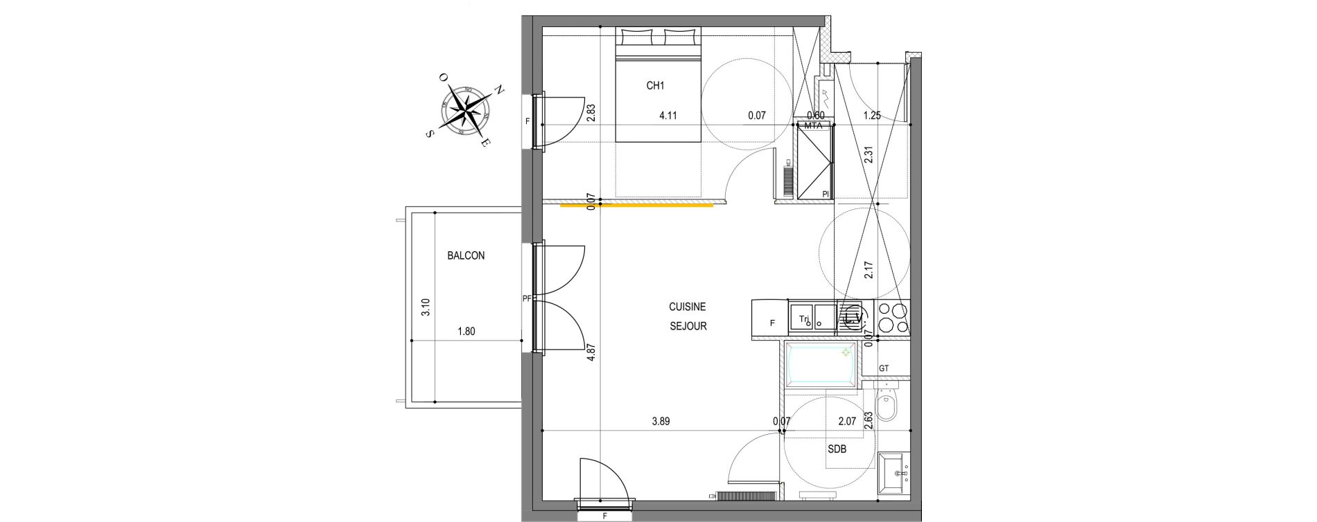 Appartement T2 de 44,26 m2 &agrave; Montigny-L&egrave;s-Metz Liz&eacute;