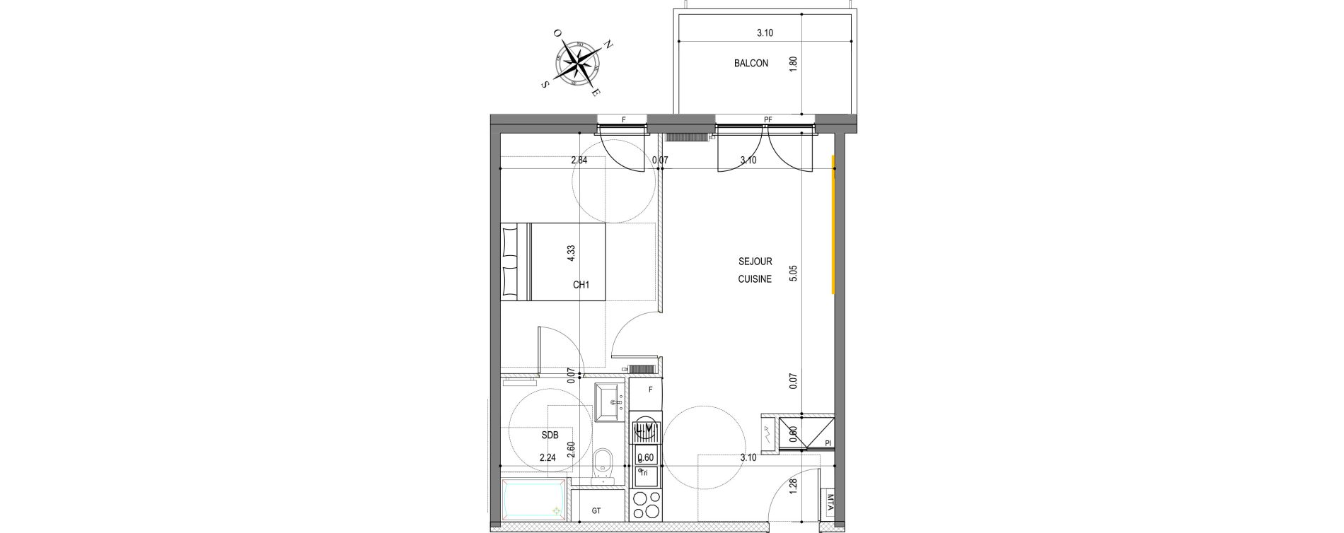 Appartement T2 de 40,43 m2 &agrave; Montigny-L&egrave;s-Metz Liz&eacute;