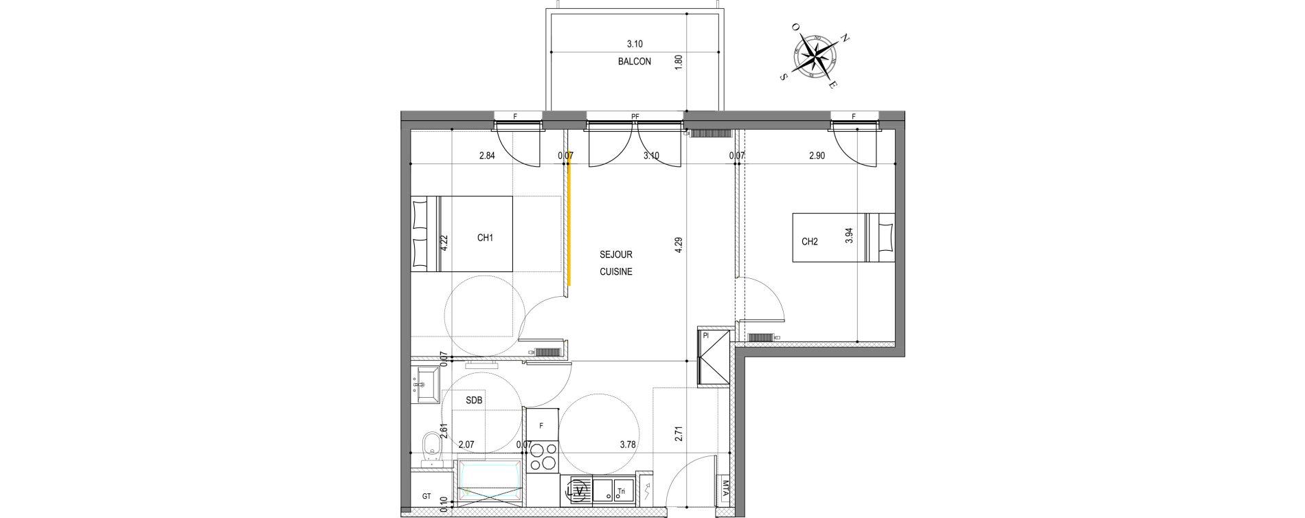 Appartement T3 de 51,55 m2 &agrave; Montigny-L&egrave;s-Metz Liz&eacute;
