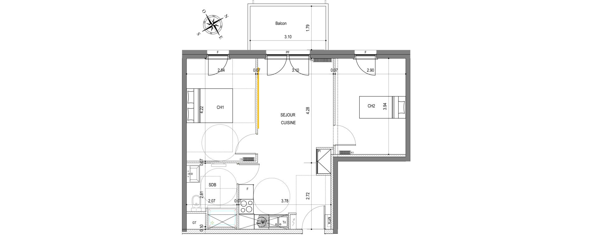 Appartement T3 de 51,55 m2 à Montigny-Lès-Metz Lizé
