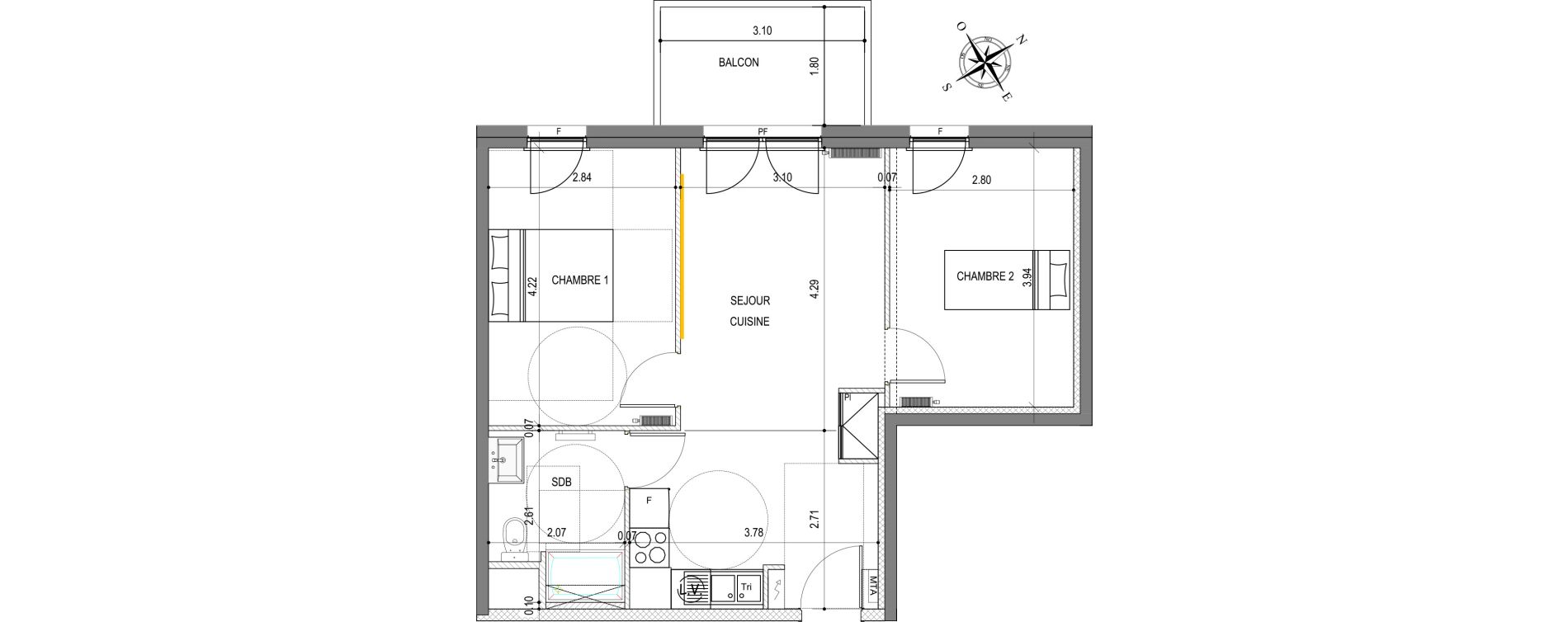 Appartement T3 de 51,09 m2 &agrave; Montigny-L&egrave;s-Metz Liz&eacute;