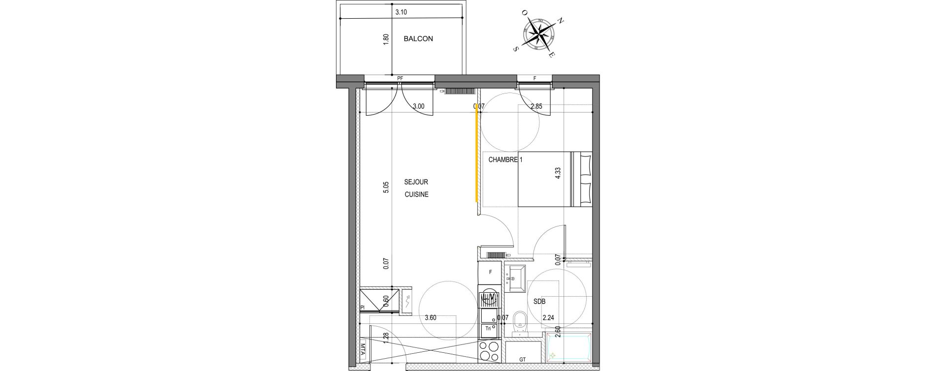 Appartement T2 de 39,73 m2 &agrave; Montigny-L&egrave;s-Metz Liz&eacute;