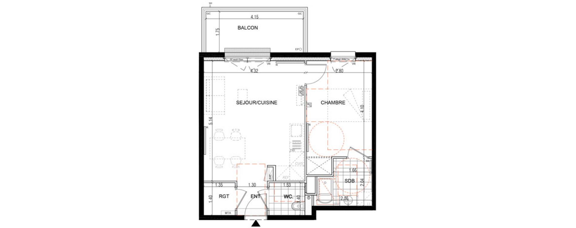 Appartement T2 de 44,50 m2 &agrave; Montigny-L&egrave;s-Metz Liz&eacute;