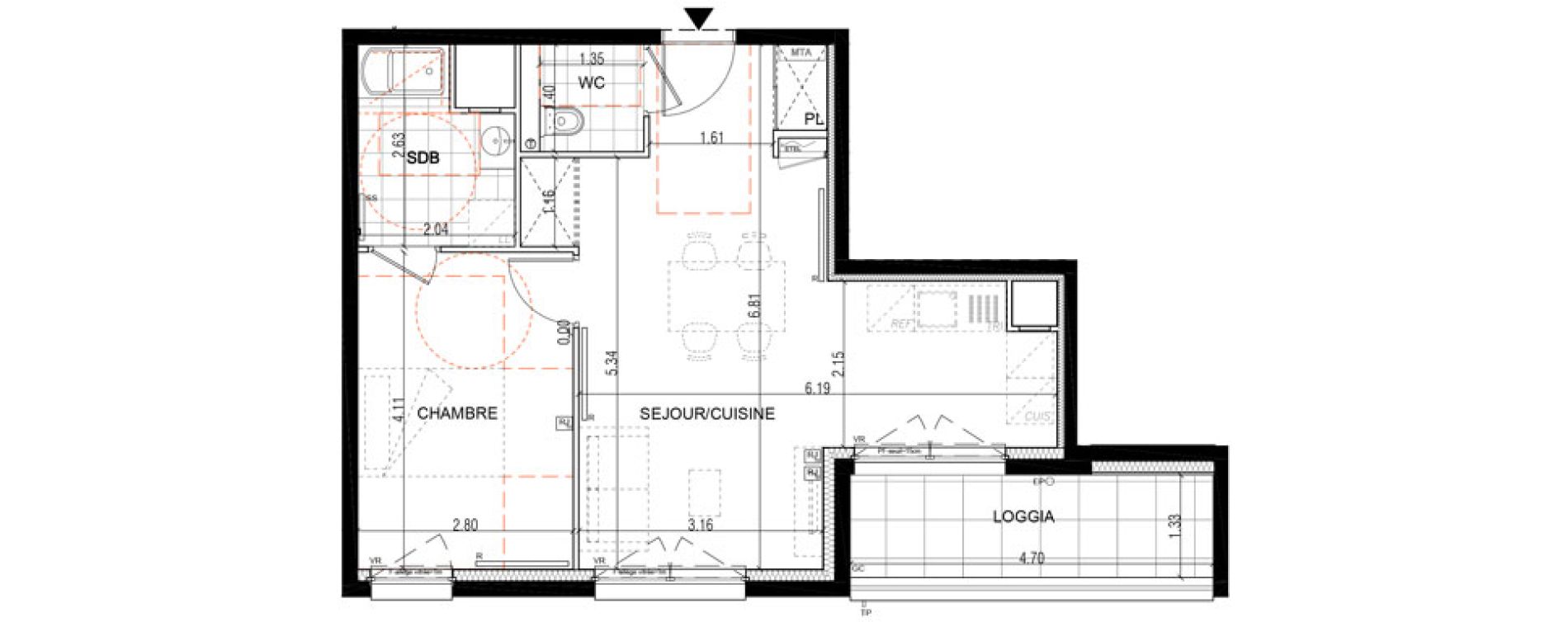 Appartement T2 de 44,90 m2 &agrave; Montigny-L&egrave;s-Metz Liz&eacute;