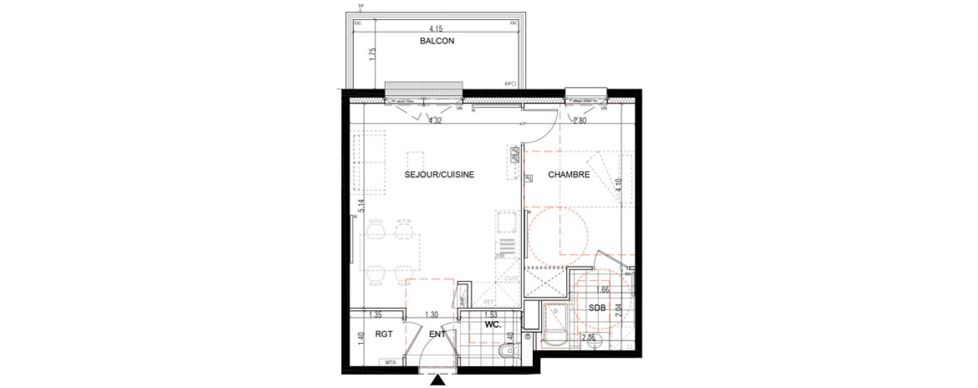 Appartement T2 de 44,35 m2 &agrave; Montigny-L&egrave;s-Metz Liz&eacute;