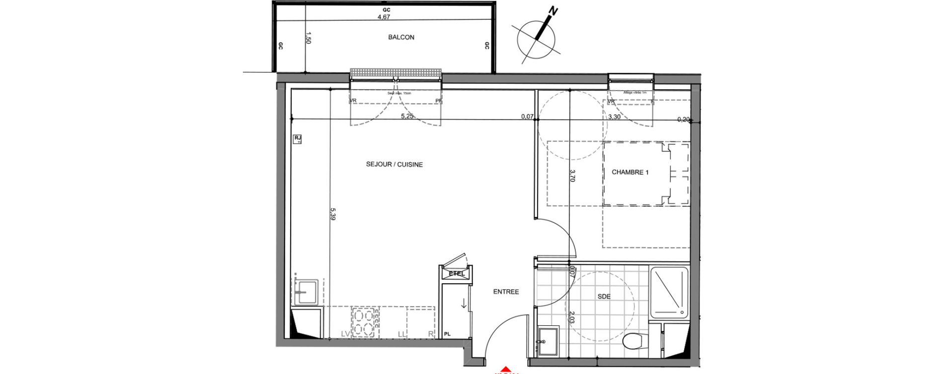 Appartement T2 de 46,39 m2 &agrave; Montigny-L&egrave;s-Metz Centre