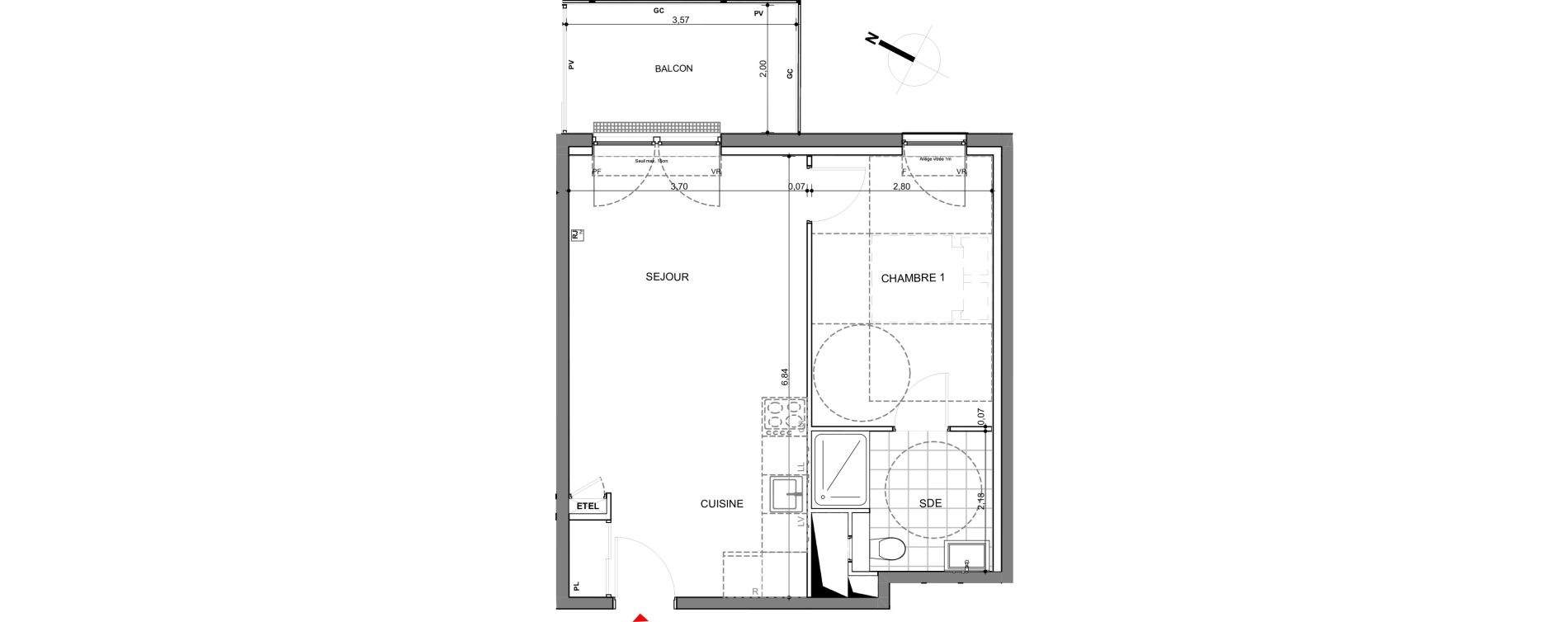 Appartement T2 de 42,26 m2 &agrave; Montigny-L&egrave;s-Metz Centre