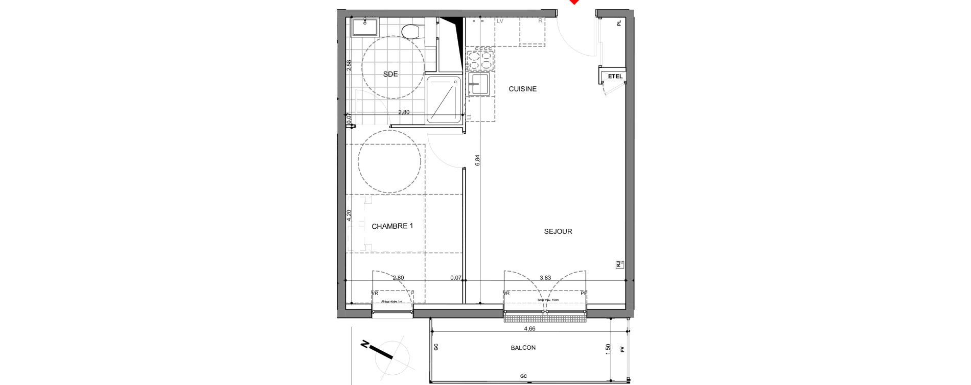 Appartement T2 de 44,09 m2 &agrave; Montigny-L&egrave;s-Metz Centre
