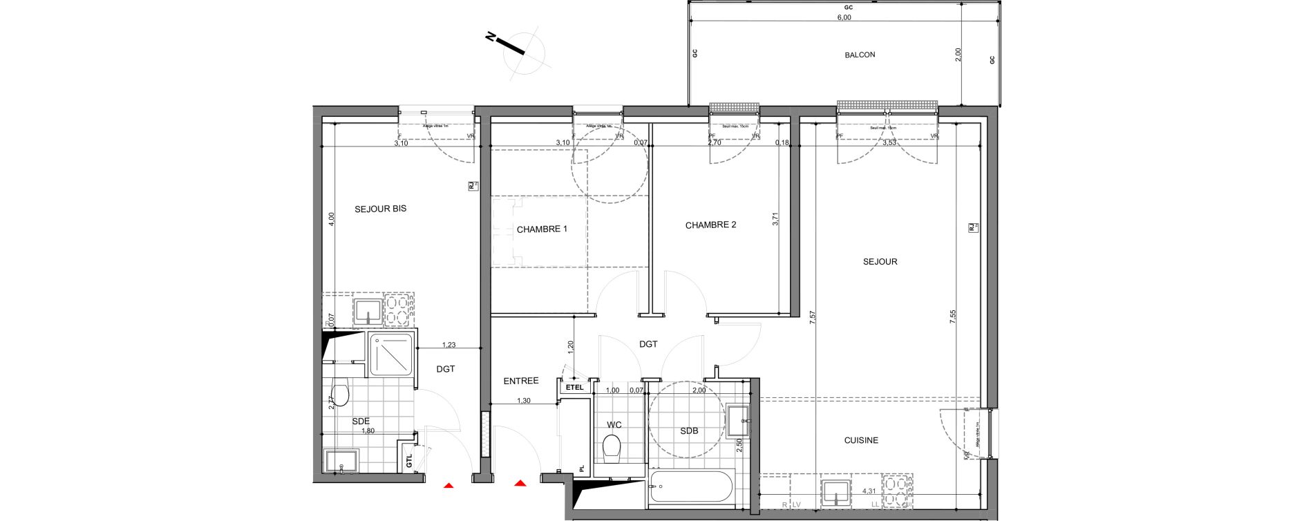 Appartement T4 de 87,55 m2 &agrave; Montigny-L&egrave;s-Metz Centre