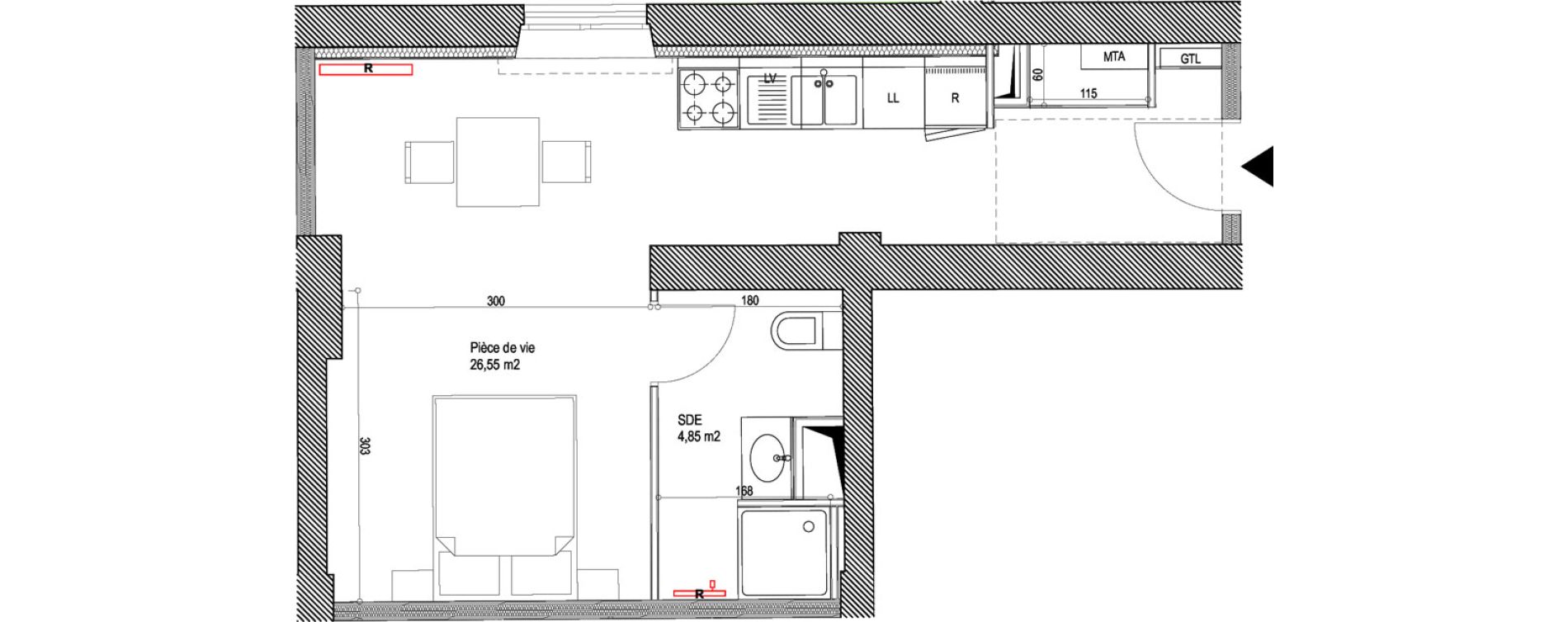 Appartement T1 de 31,40 m2 &agrave; Montigny-L&egrave;s-Metz Liz&eacute;