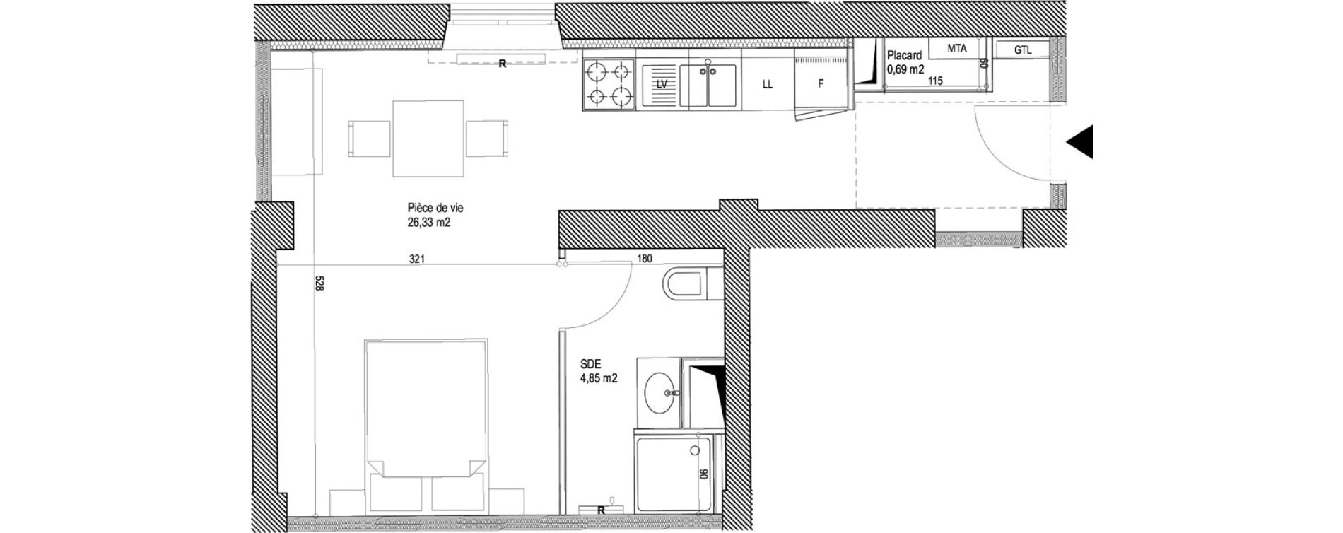 Appartement T1 de 31,87 m2 &agrave; Montigny-L&egrave;s-Metz Liz&eacute;