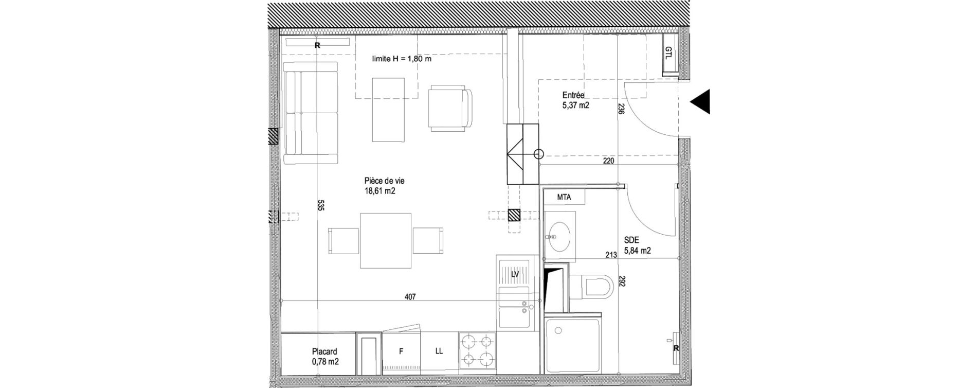 Appartement T1 de 30,60 m2 &agrave; Montigny-L&egrave;s-Metz Liz&eacute;