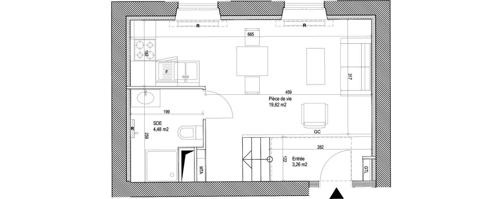 Appartement T1 de 27,36 m2 &agrave; Montigny-L&egrave;s-Metz Liz&eacute;