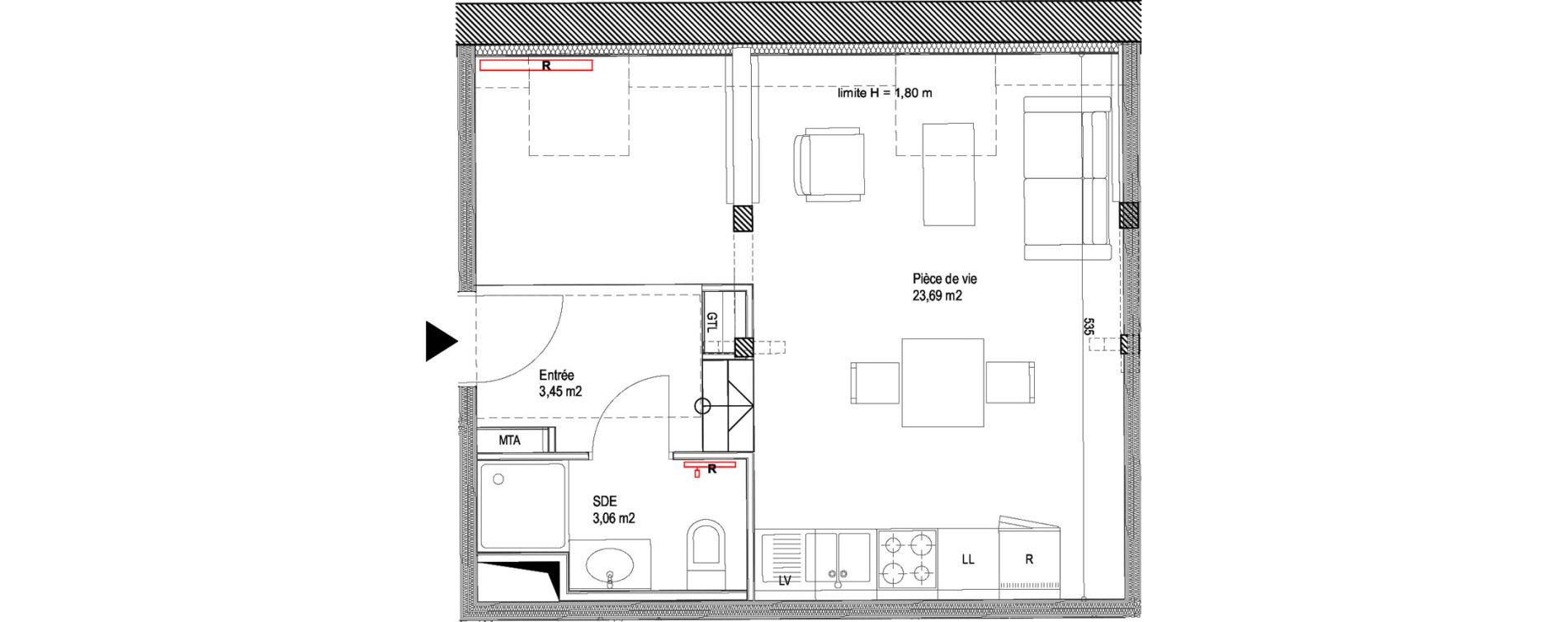 Appartement T1 de 30,20 m2 &agrave; Montigny-L&egrave;s-Metz Liz&eacute;