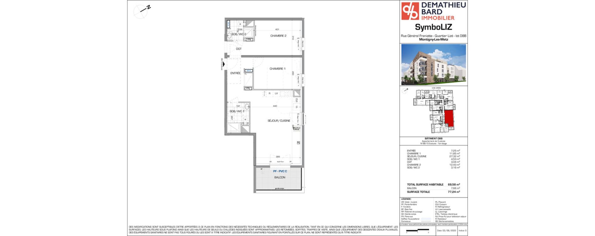Appartement T3 de 69,58 m2 &agrave; Montigny-L&egrave;s-Metz Liz&eacute;