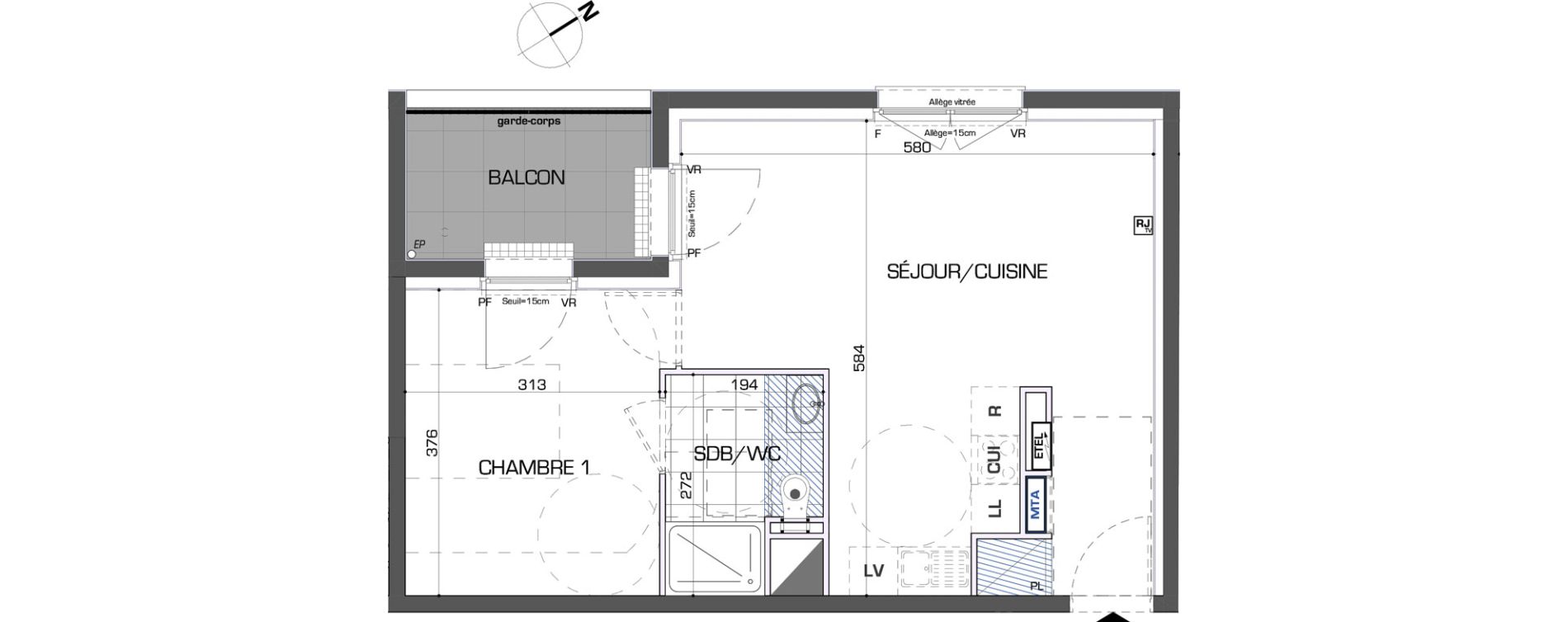 Appartement T2 de 44,55 m2 &agrave; Montigny-L&egrave;s-Metz Liz&eacute;