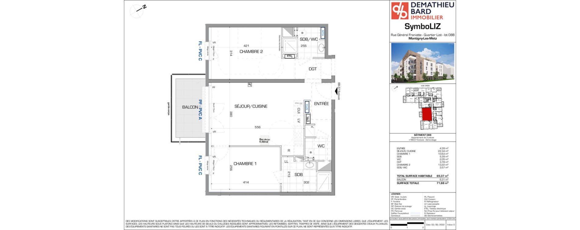 Appartement T3 de 65,37 m2 &agrave; Montigny-L&egrave;s-Metz Liz&eacute;