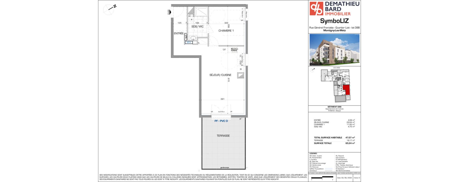 Appartement T2 de 47,07 m2 &agrave; Montigny-L&egrave;s-Metz Liz&eacute;