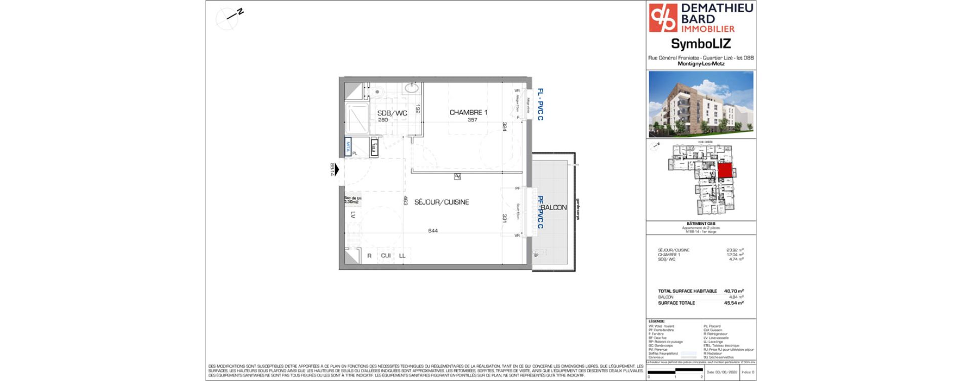 Appartement T2 de 40,70 m2 &agrave; Montigny-L&egrave;s-Metz Liz&eacute;
