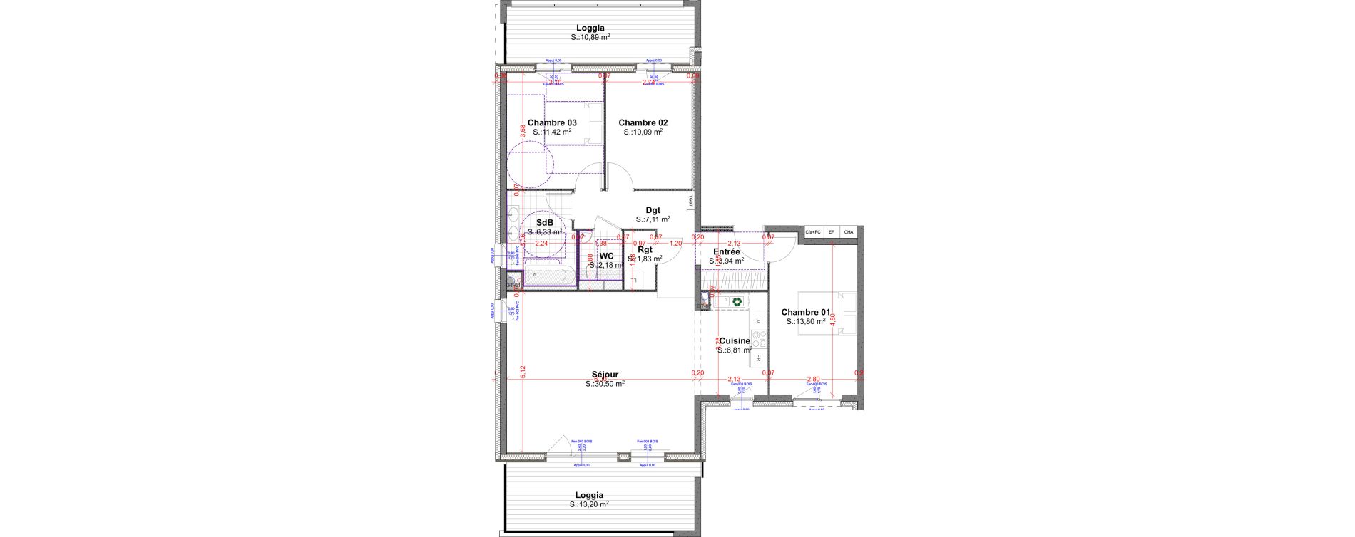 Appartement T4 de 94,01 m2 &agrave; R&eacute;dange Centre