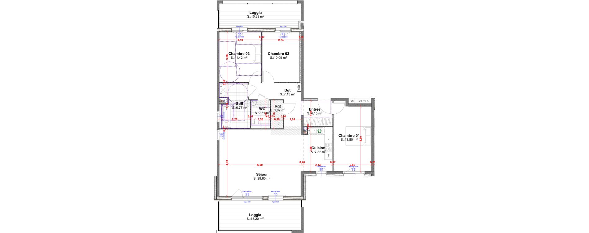 Appartement T4 de 94,66 m2 &agrave; R&eacute;dange Centre