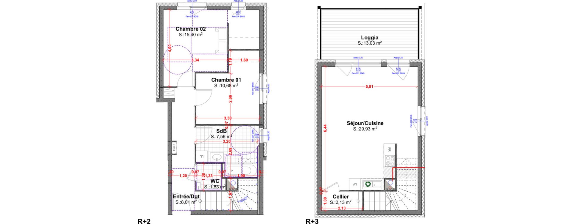 Duplex T3 de 75,54 m2 &agrave; R&eacute;dange Centre