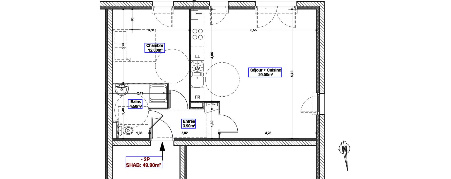 Appartement T2 de 49,90 m2 &agrave; Richemont Centre