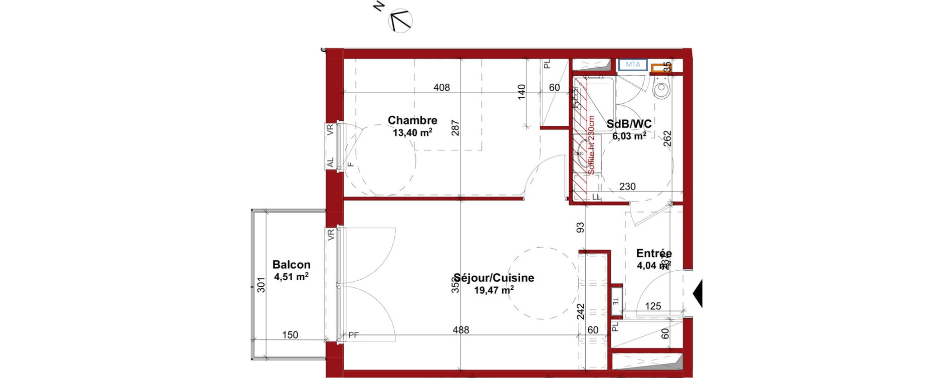 Appartement T2 meubl&eacute; de 42,94 m2 &agrave; Sarreguemines Centre
