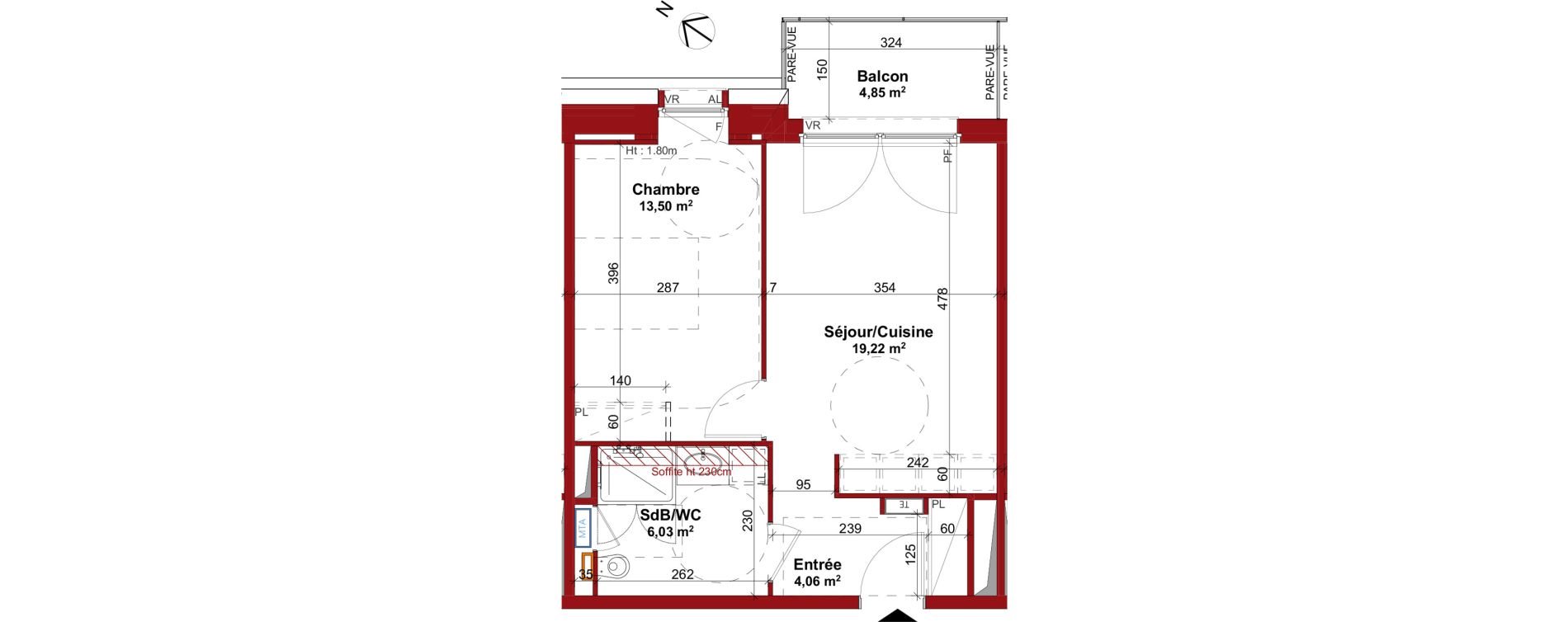 Appartement T2 meubl&eacute; de 42,81 m2 &agrave; Sarreguemines Centre