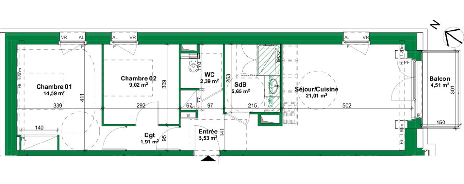 Appartement T3 meubl&eacute; de 60,10 m2 &agrave; Sarreguemines Centre