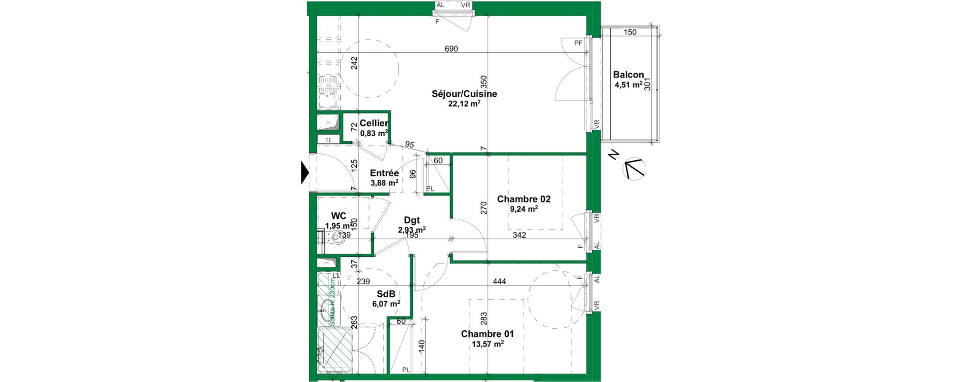 Appartement T3 meubl&eacute; de 60,59 m2 &agrave; Sarreguemines Centre