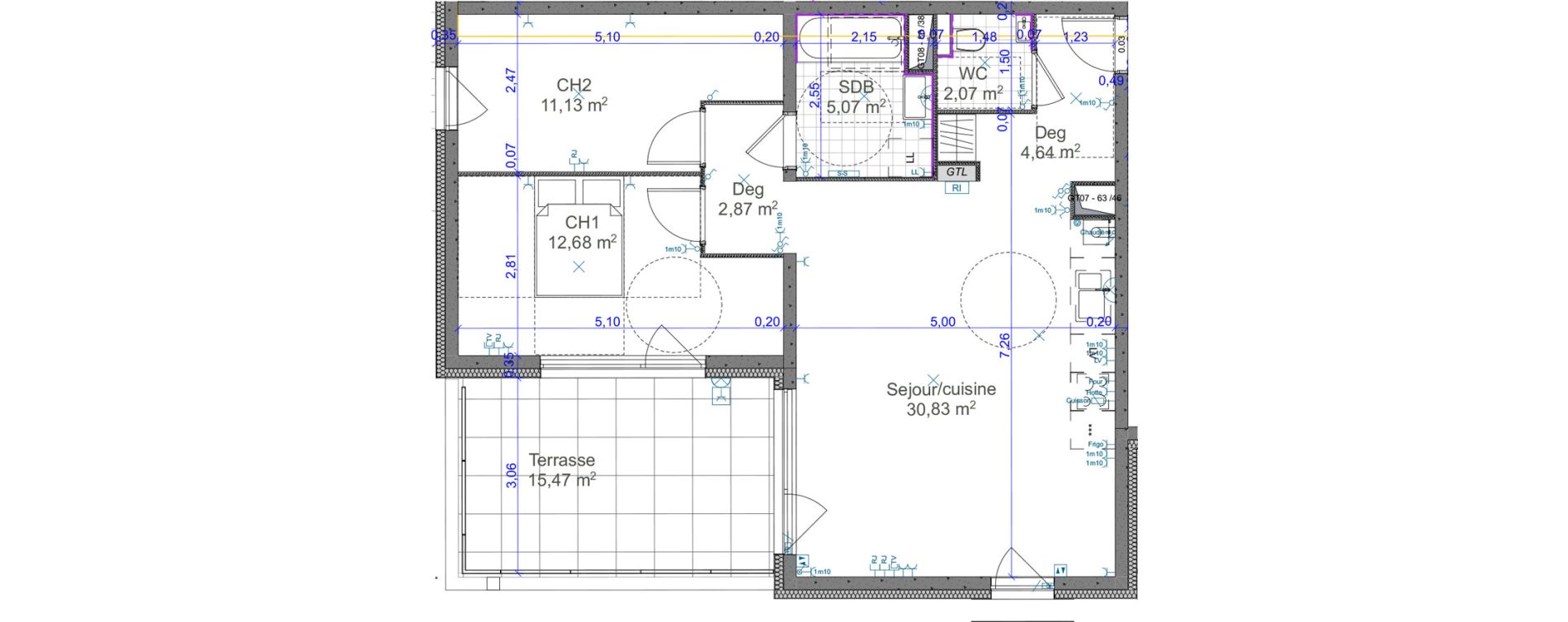 Appartement T3 de 69,29 m2 &agrave; Terville Centre