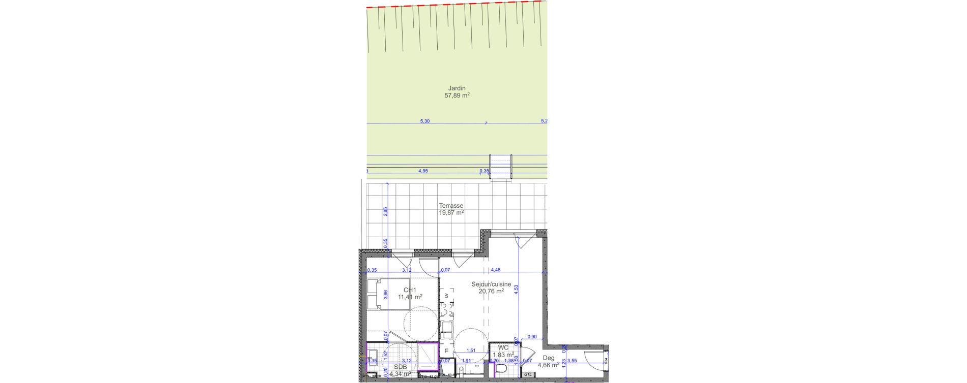 Appartement T2 de 43,00 m2 &agrave; Terville Centre