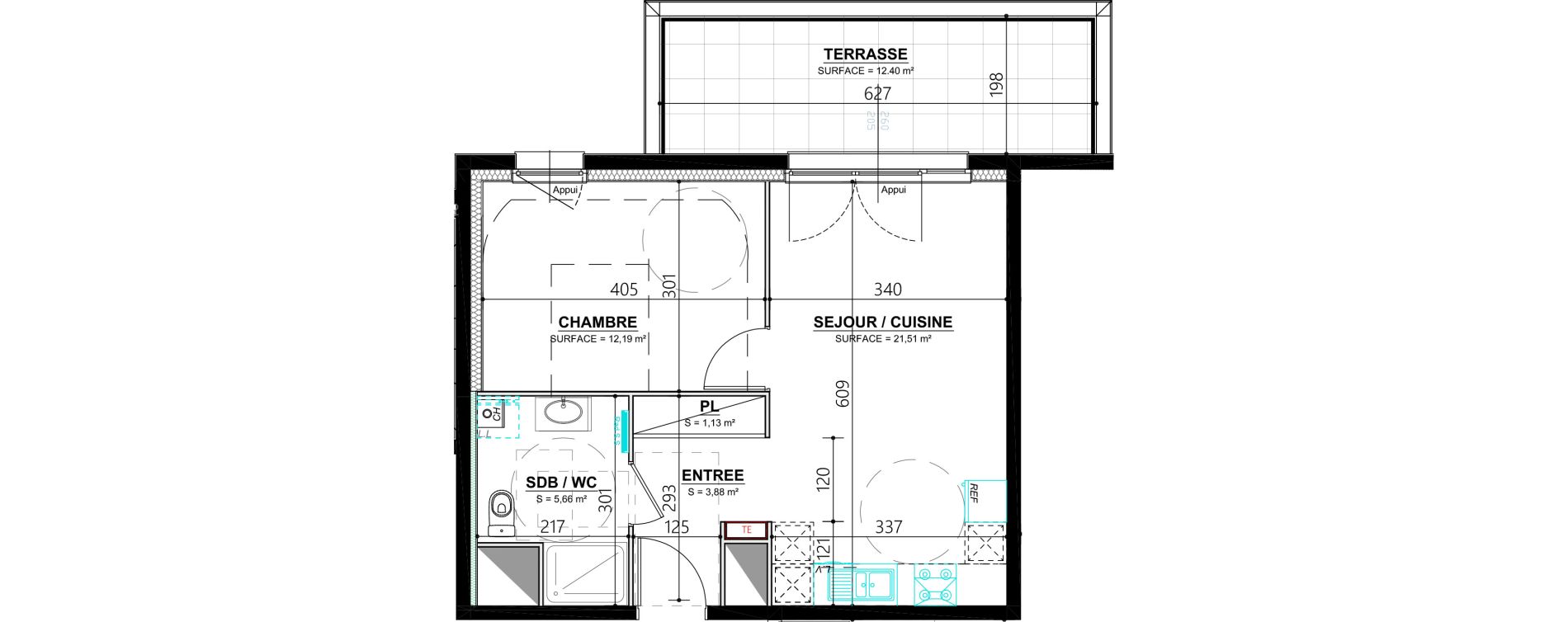 Appartement T2 de 43,52 m2 &agrave; Thionville Garche