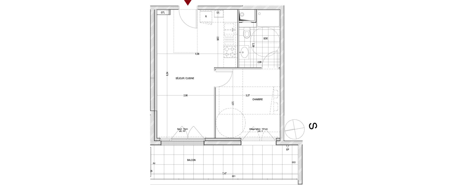 Appartement T2 de 39,10 m2 &agrave; Thionville Saint-pierre